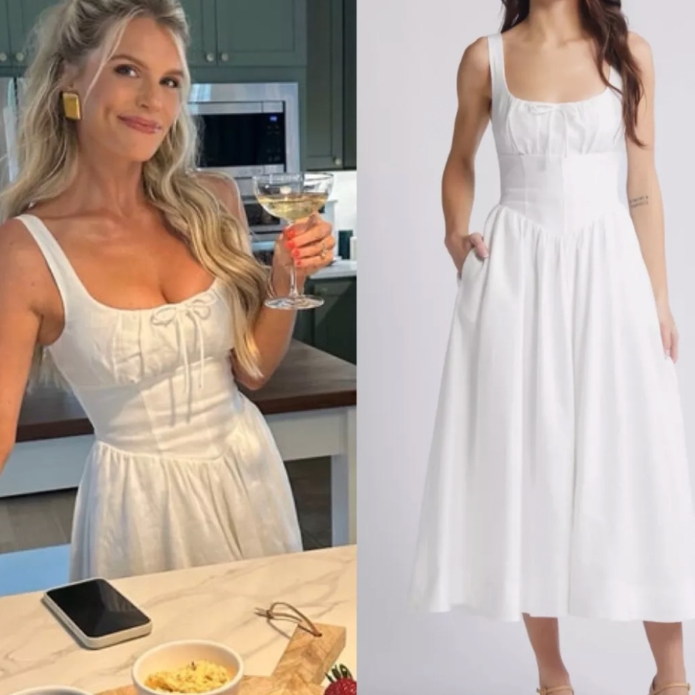 Reformation White Smocked Sundress Square Neck Midi - Picture 2 of 13